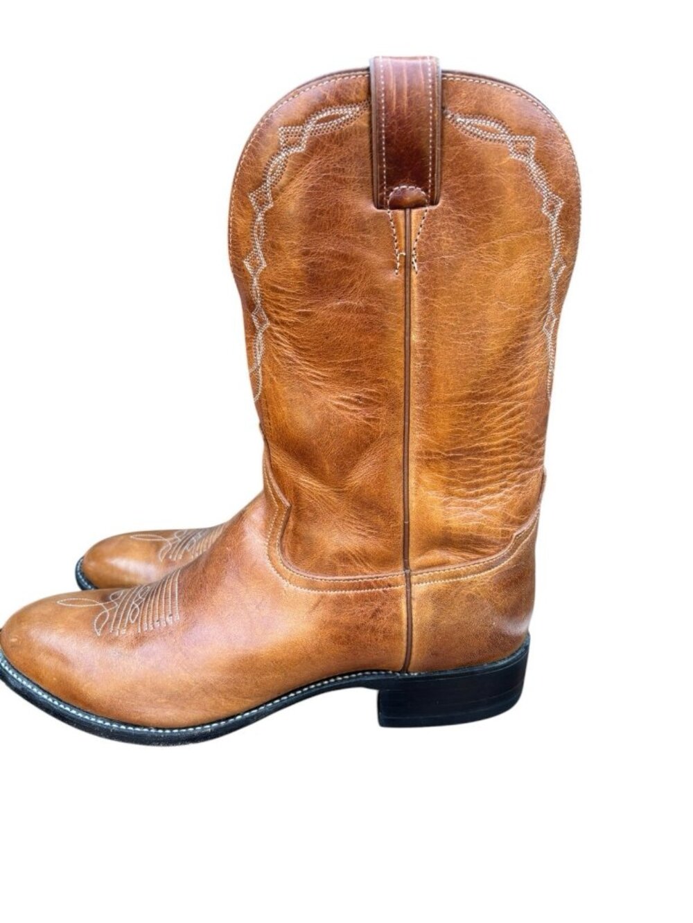 Vtg Tony Lama Boots Mens 11 D 2501  Cognac Brown Leather Western Cowboy